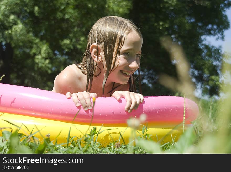 Girl in free standing bath. Girl in free standing bath