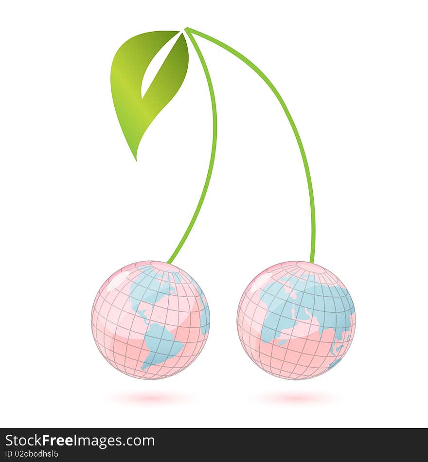 Illustration, two halfs of the globe in the manner of cherries. Illustration, two halfs of the globe in the manner of cherries