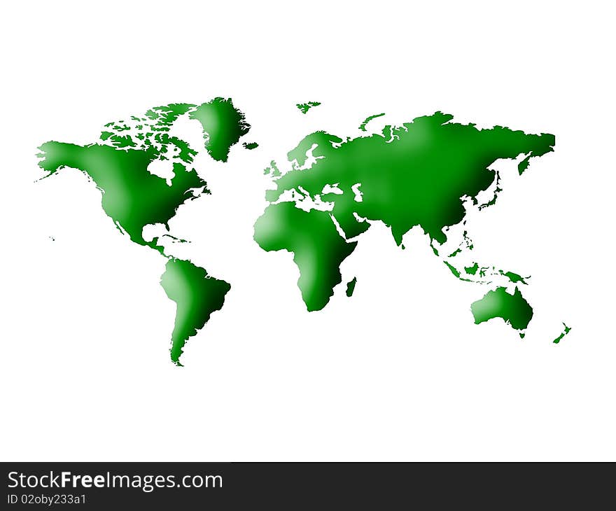 Green Map of the world all continents. Green Map of the world all continents