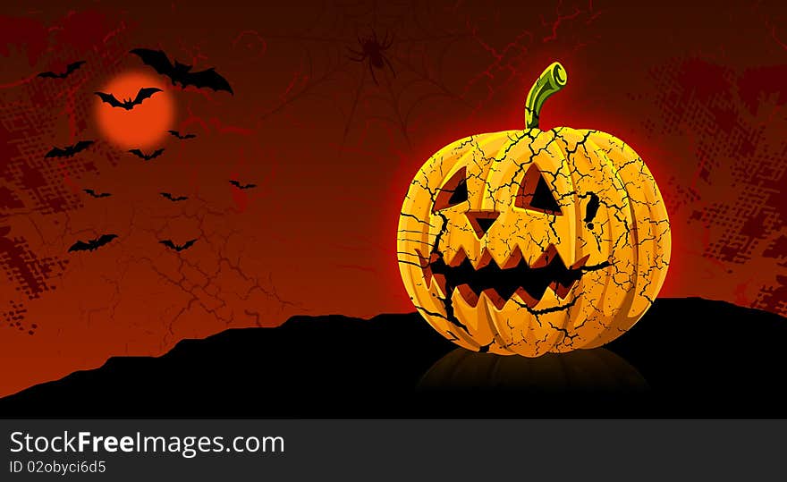 Halloween Pumpkin with - dark red background. Halloween Pumpkin with - dark red background