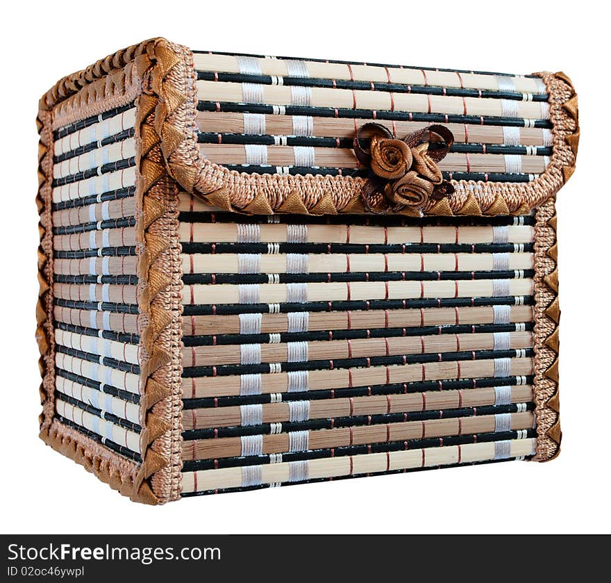 Wicker box for jewelry, isolated on a white background