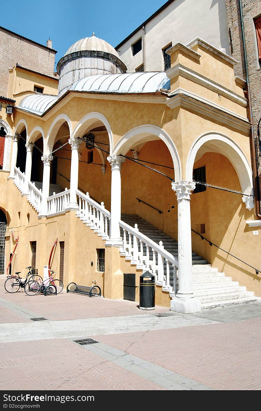 These are the stairs of the ancient palace of Duke of Este in Ferrara, Italy. These are the stairs of the ancient palace of Duke of Este in Ferrara, Italy.