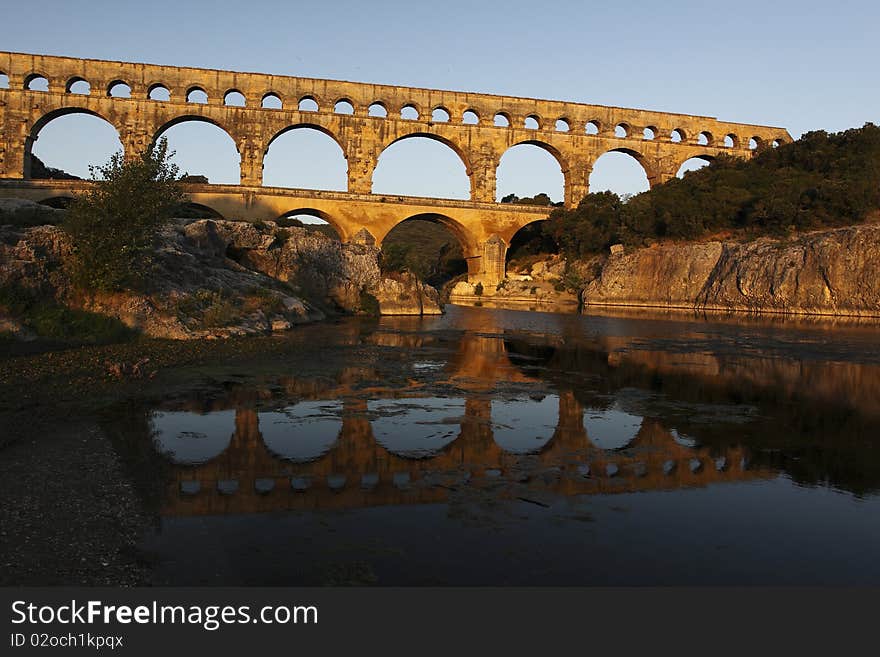 Pont du gard at sunrise, France.