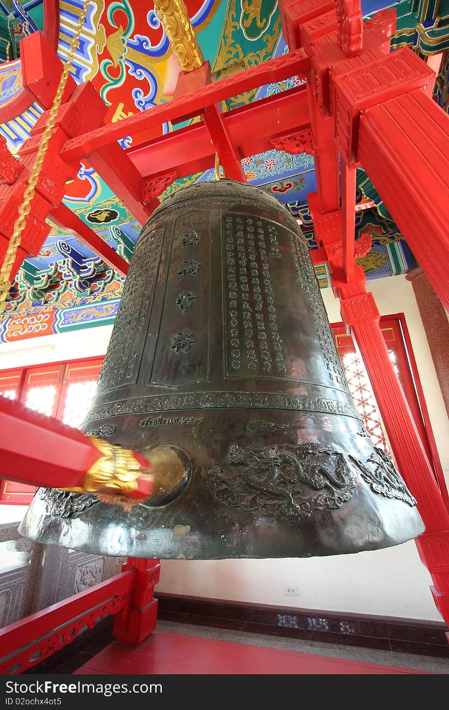 A old black bell in chinese temple, thailand.