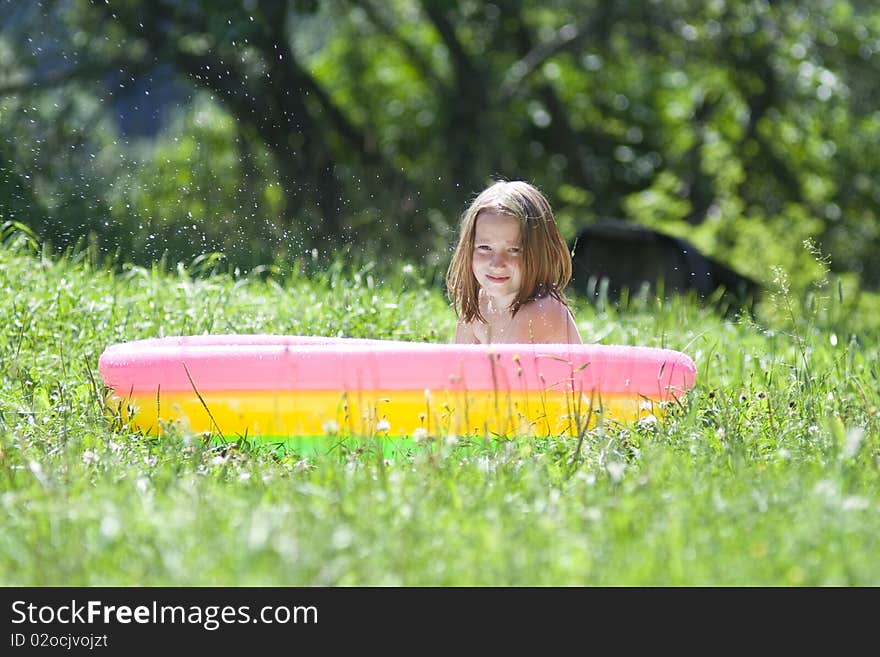 Girl in out door pool. Girl in out door pool