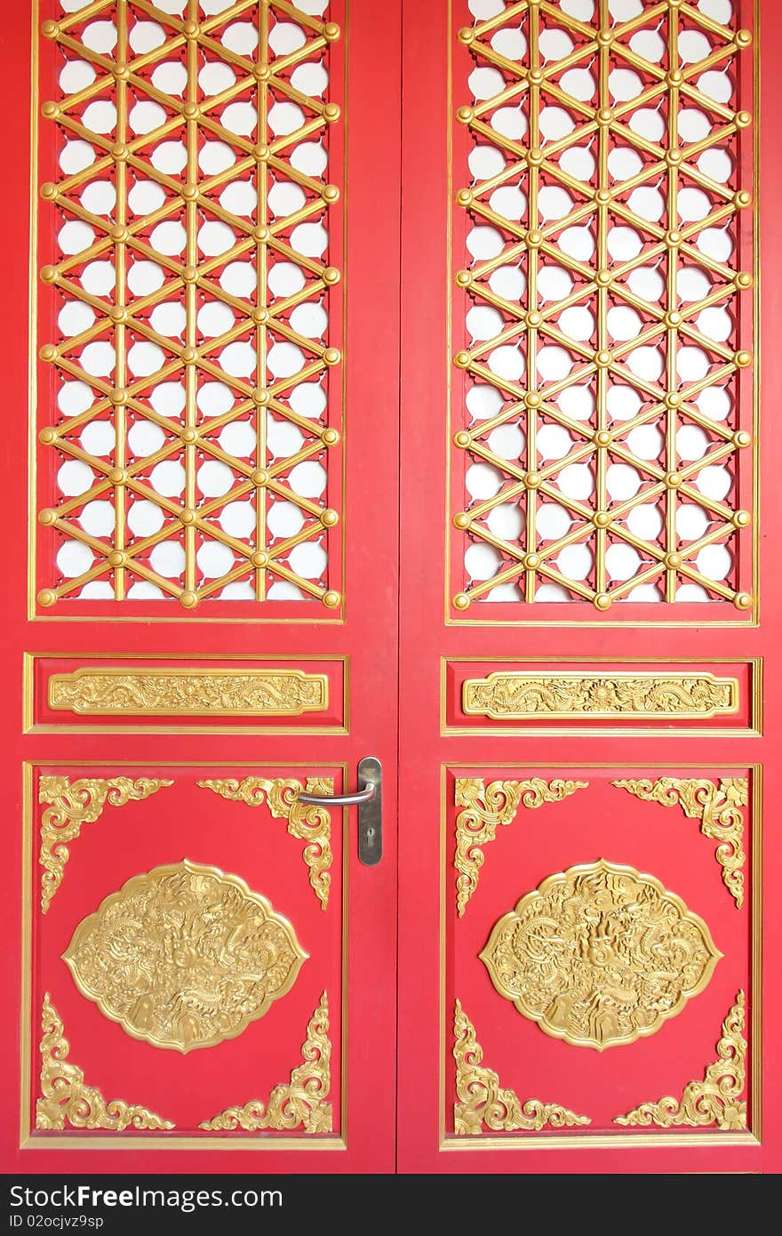 The red door with gold texture in chinese style.