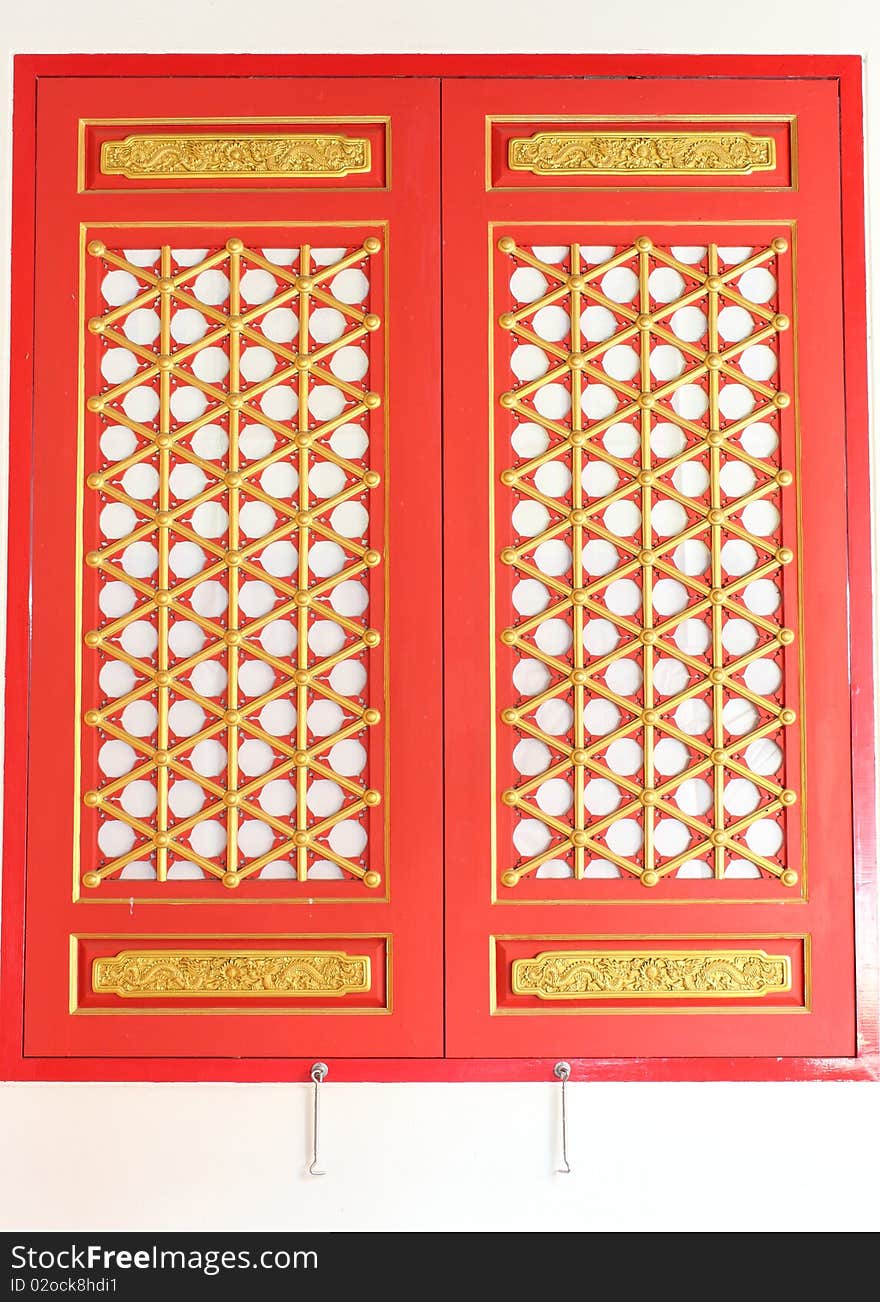 The red window with gold texture in chinese style.