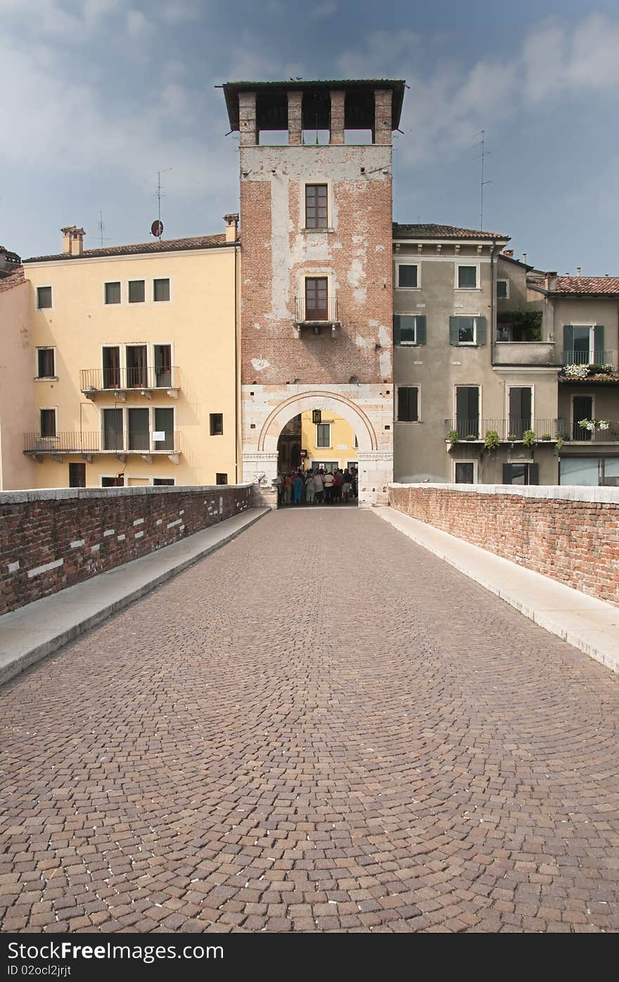 Picture of an old tower with bridge in Verona. Picture of an old tower with bridge in Verona