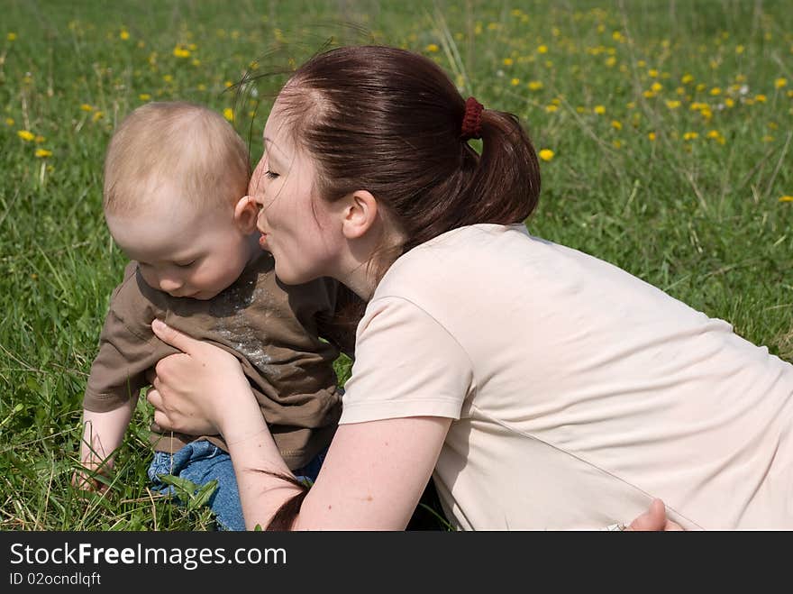 Mother and baby playing