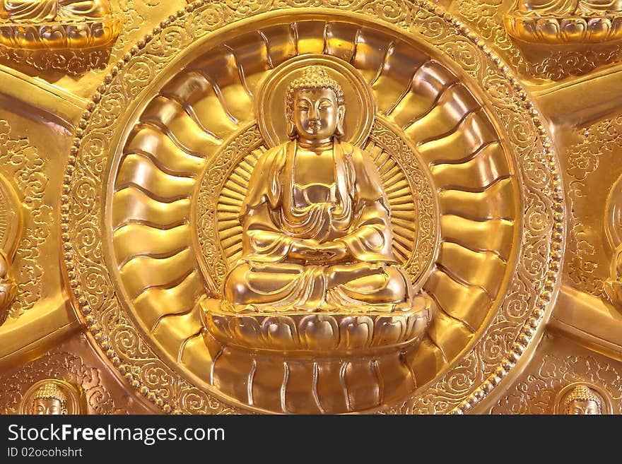 Portrait of a golden Chinese style Buddha statue Thailand. Portrait of a golden Chinese style Buddha statue Thailand