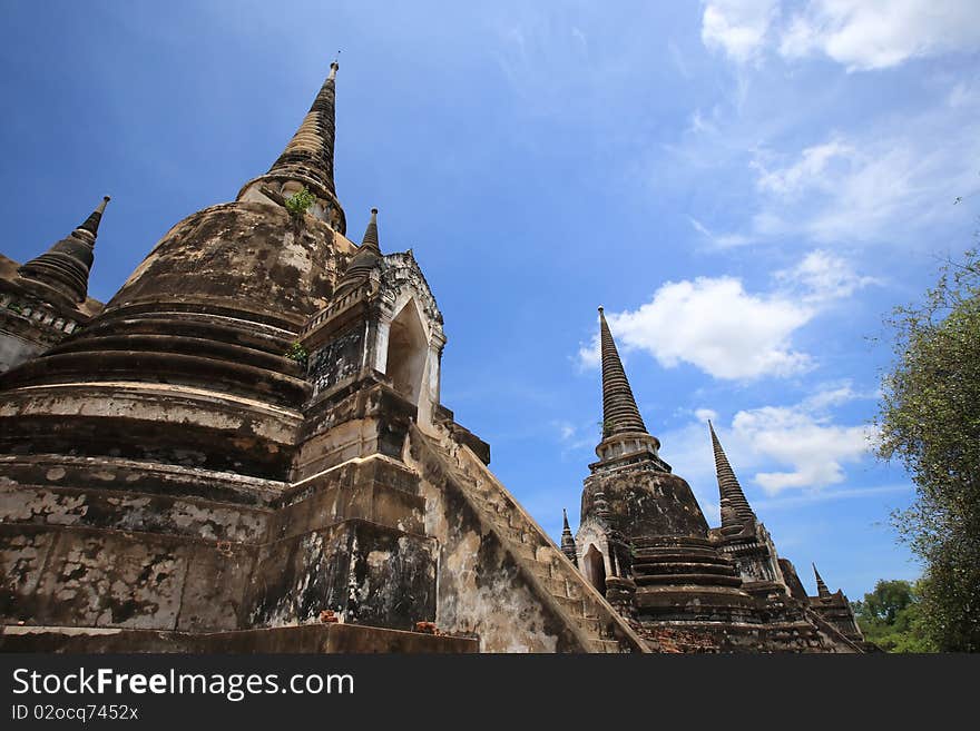 Ruined Old Temple of Ayutthaya, Thailand,