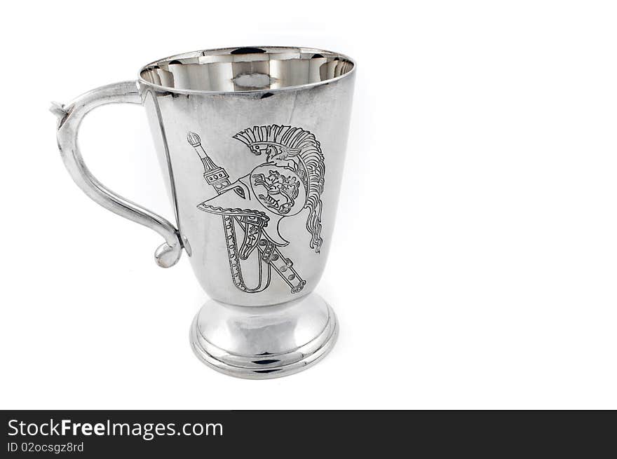 Shiny silver roman chalice isolated on white