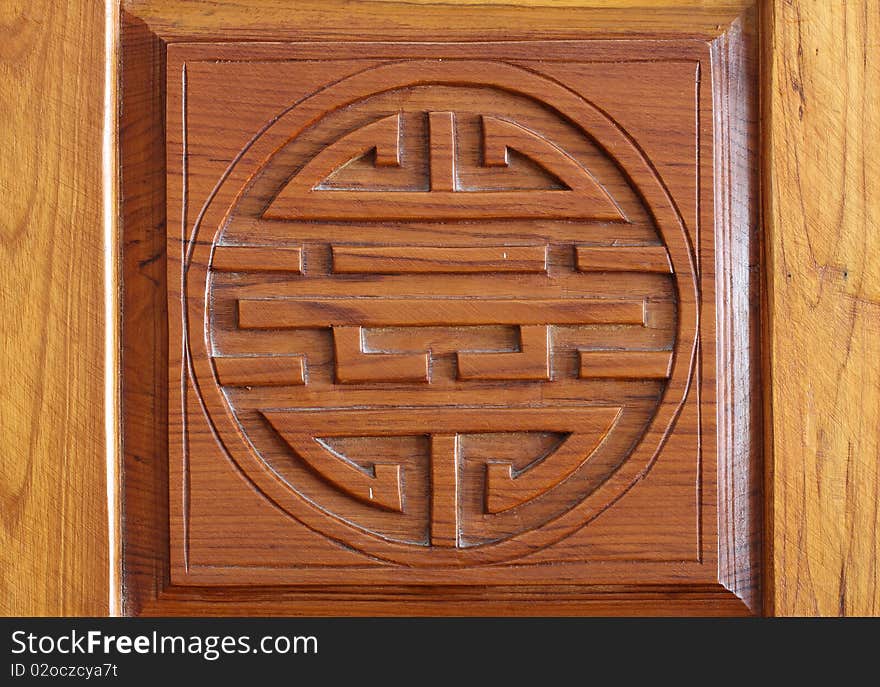 The chinese symbol on the hard wood.