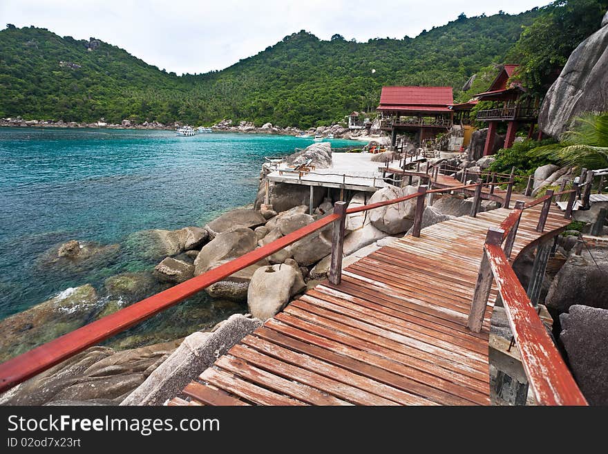 Wooden pathway at Koh Tao island