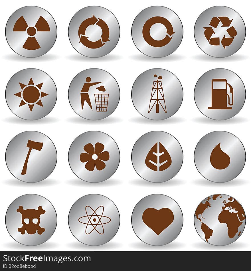 Set of silver environmental icons