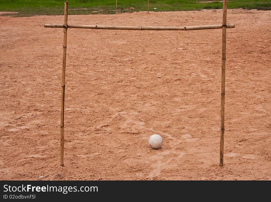 Mini football on sand ground in thai country. Mini football on sand ground in thai country