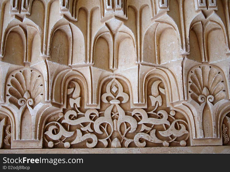 Alhambra's Moorish palaces in Granada at the foot of the Sierra Nevada  mountains.