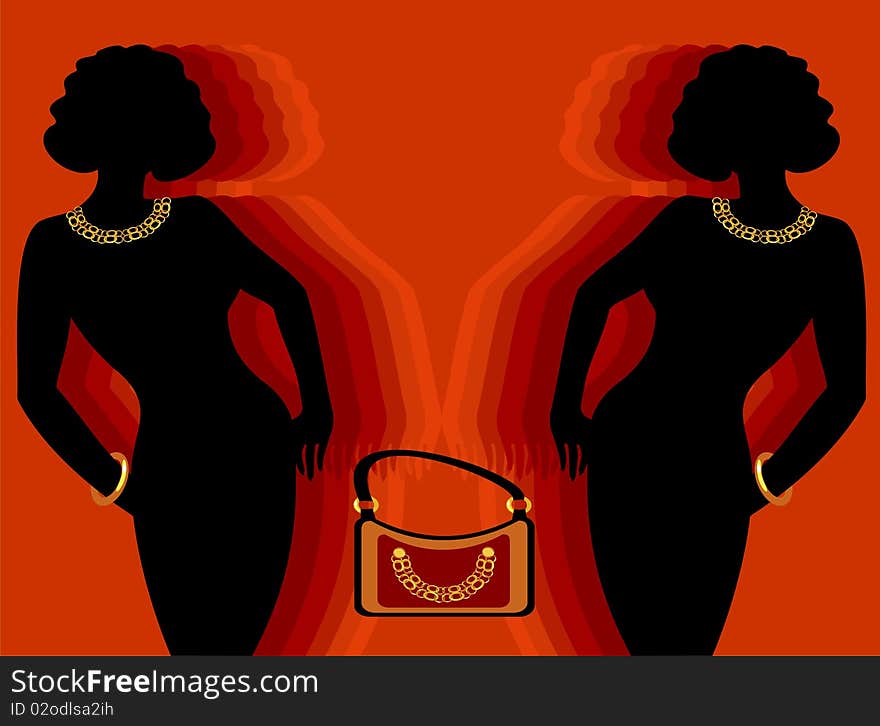 Silhouette and a reflection of women with model proportions. Silhouette and a reflection of women with model proportions