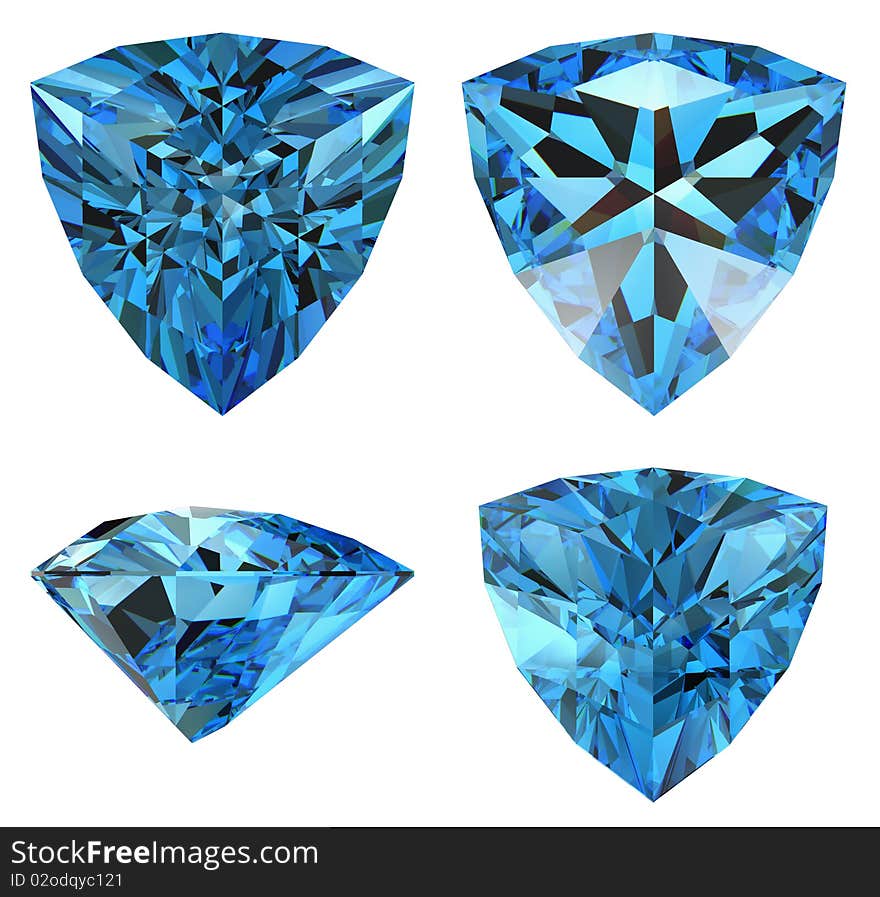 Blue triangle diamond cut shape isolated. Blue triangle diamond cut shape isolated