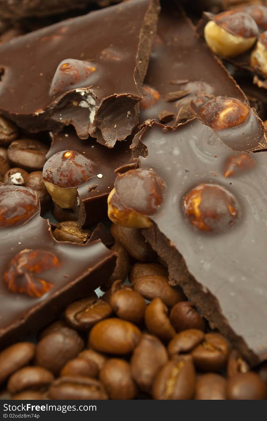 Delicious close-up of chocolate and coffee