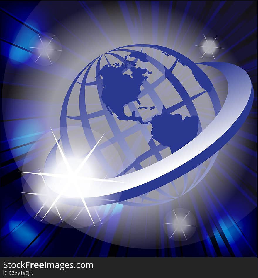 Illustration, symbolic blue globe in blue ring