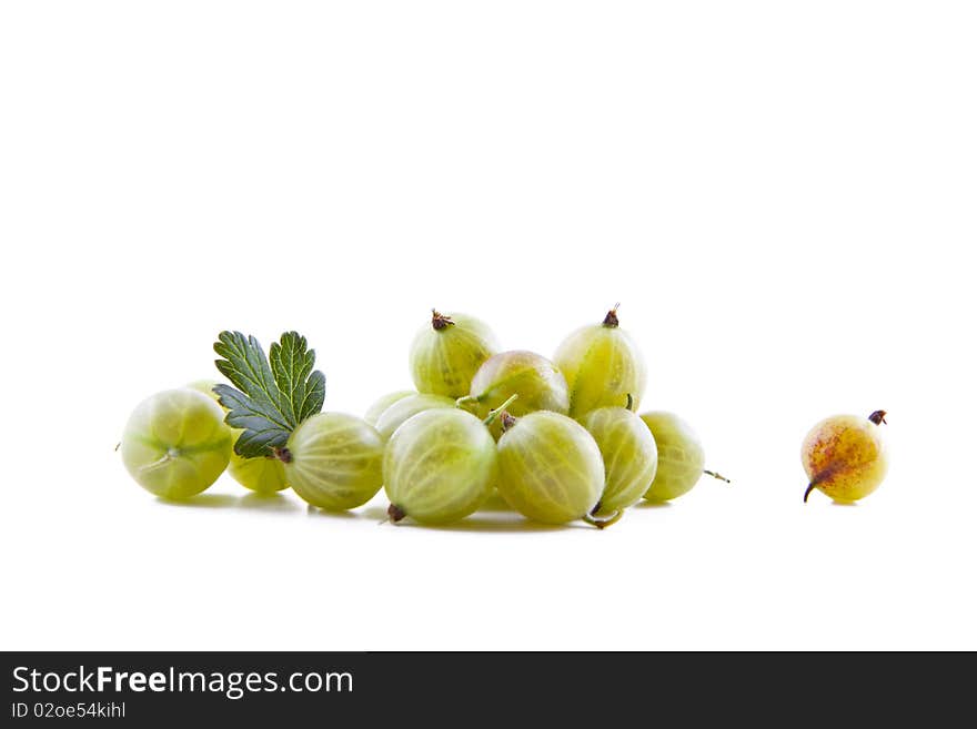 Fresh green gooseberry isolated on white background, fruits