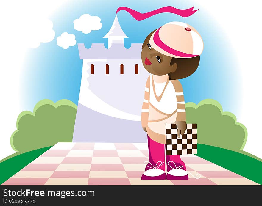 A boy stands on a fairy chessboard. A boy stands on a fairy chessboard