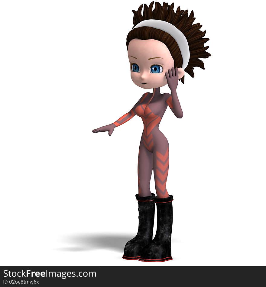 Young cartoon astronaut in a rose suit. 3D rendering with clipping path and shadow over white