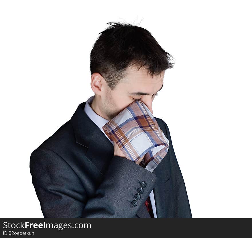 Portrait of depressed businessman drying the eyes. Portrait of depressed businessman drying the eyes