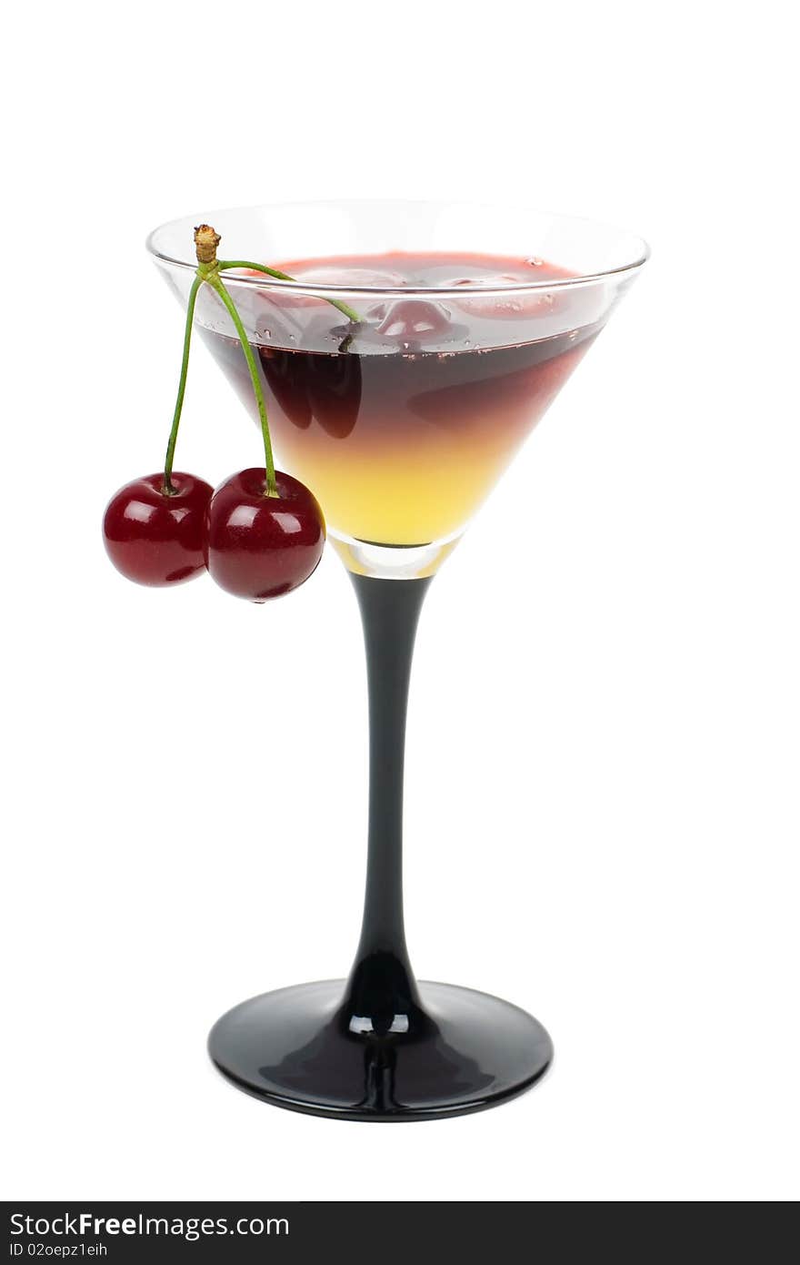 Cocktail with ice and fresh cherries