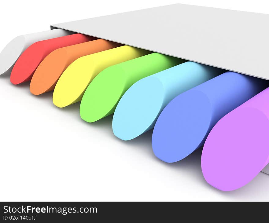 Colored chalks isolated on white background. High quality 3d render.