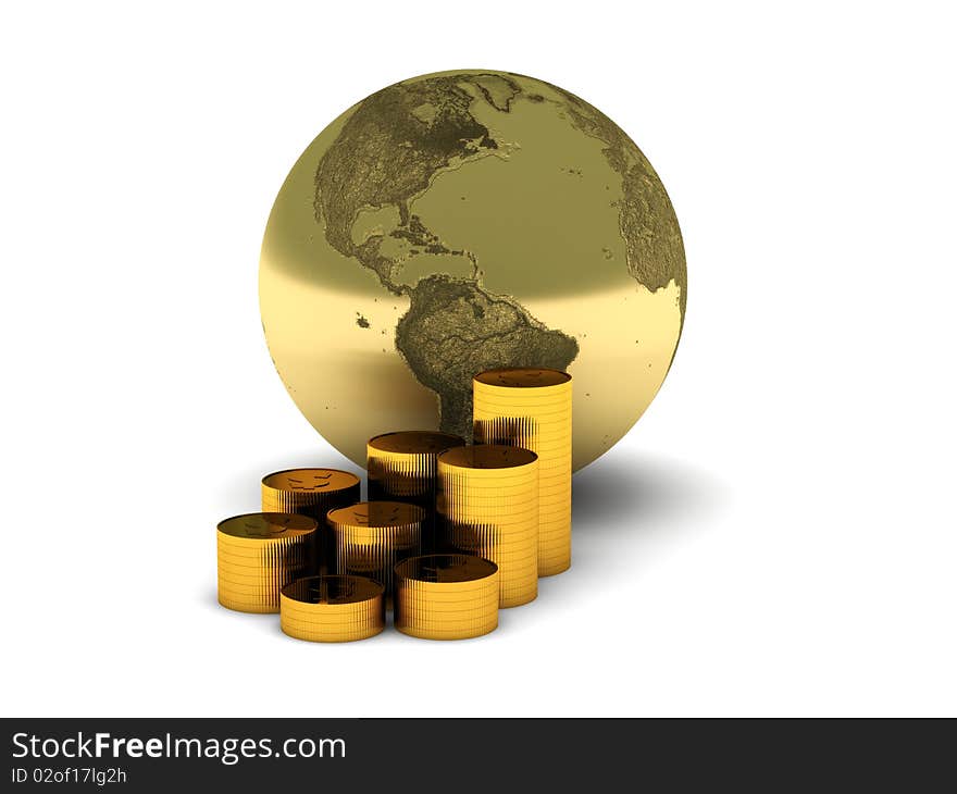 The Earth and gold coins