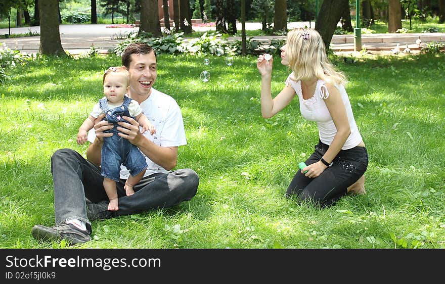 The family has a rest on a nature