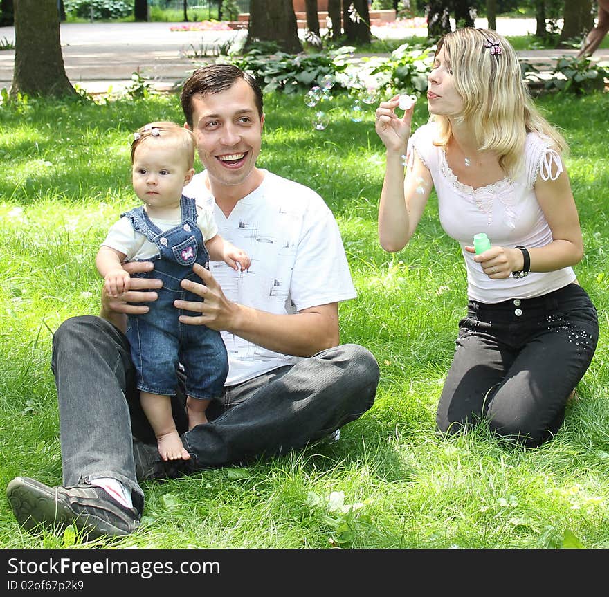 The family has a rest on a nature