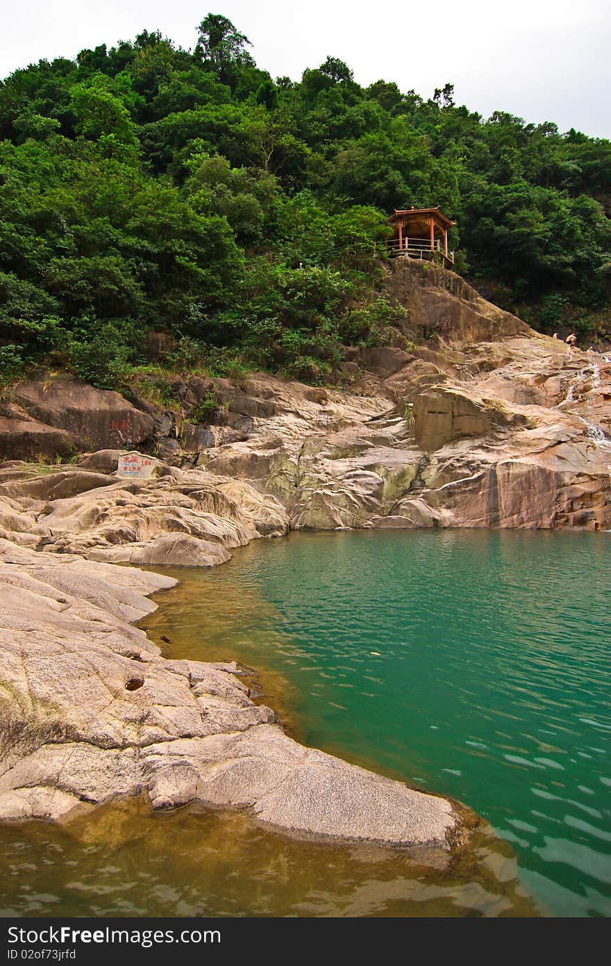 A beautiful landscape of lake near waterfall