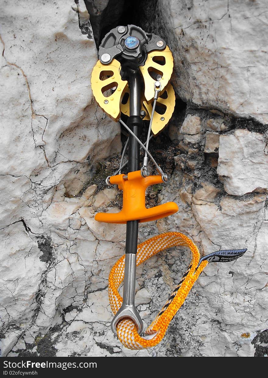 Friend - rock climbing gear on limestone background