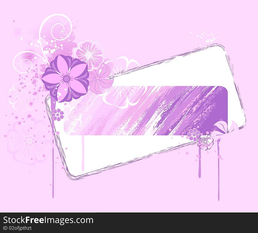 Original banner, painted various shades of pink paint, decorated with stylized flowers and drips of paint. Original banner, painted various shades of pink paint, decorated with stylized flowers and drips of paint.