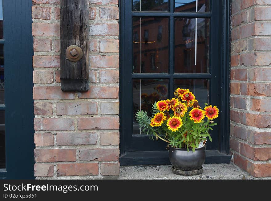 Colores of flowers in a brick building. Colores of flowers in a brick building