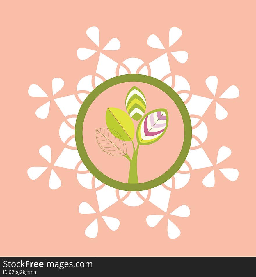 Environmantal icon  funky tree with different patterned leaves in circle and flower head