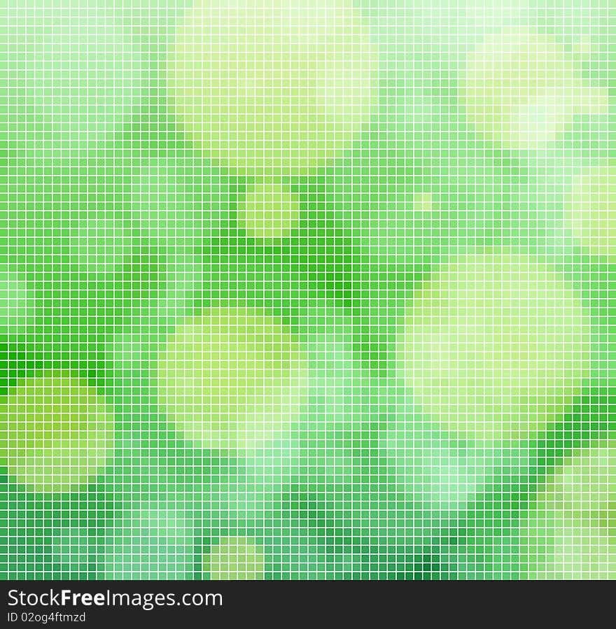 Green tiled background with light spots.