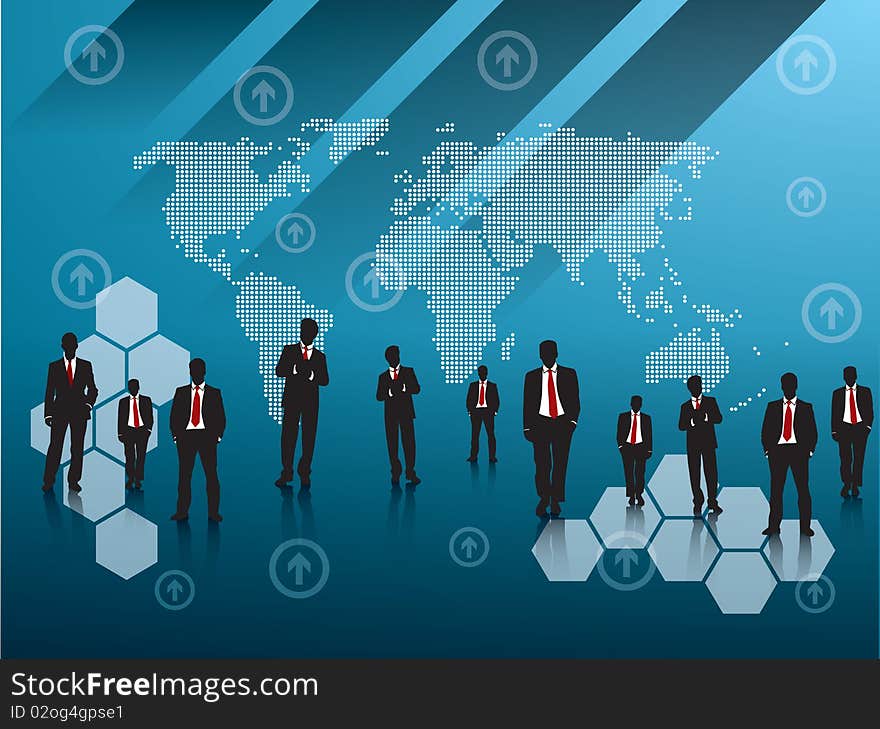 Silhouette of businessmen in background technology