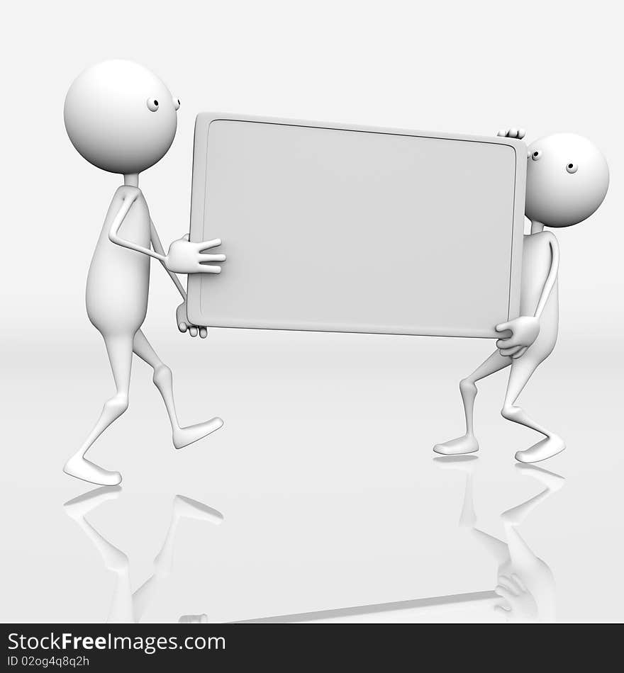 Two 3D characters are blank board on a white background. Two 3D characters are blank board on a white background