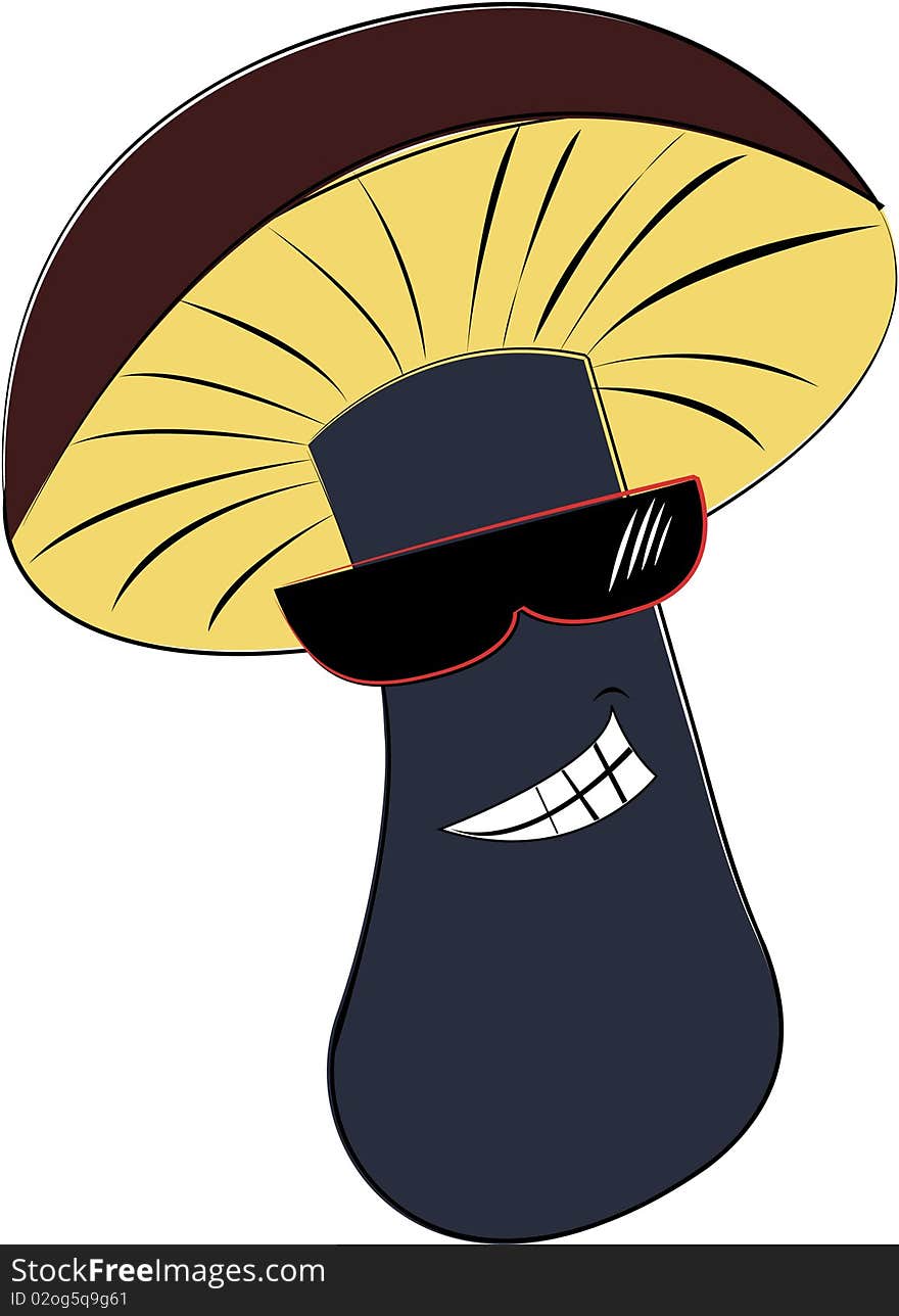 Funny cartoon mushroom with glasses