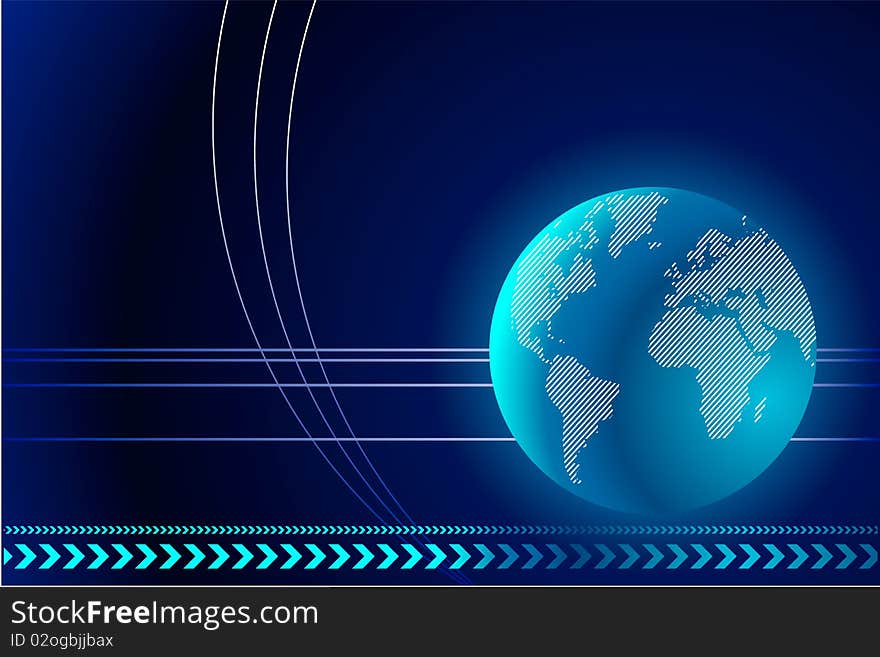 Earth on Abstract techno blue Background. Earth on Abstract techno blue Background