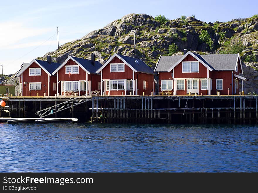 Cottages on island Skrova on Norwegian Lofoten Islands