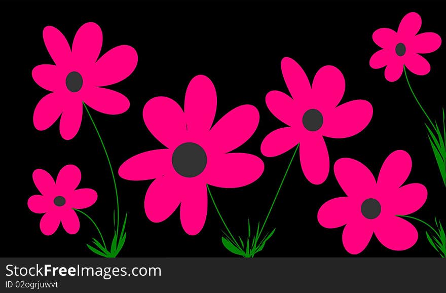 A lot of flowers on the black background