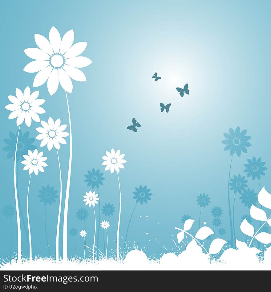 Flowers blue background vector illustration