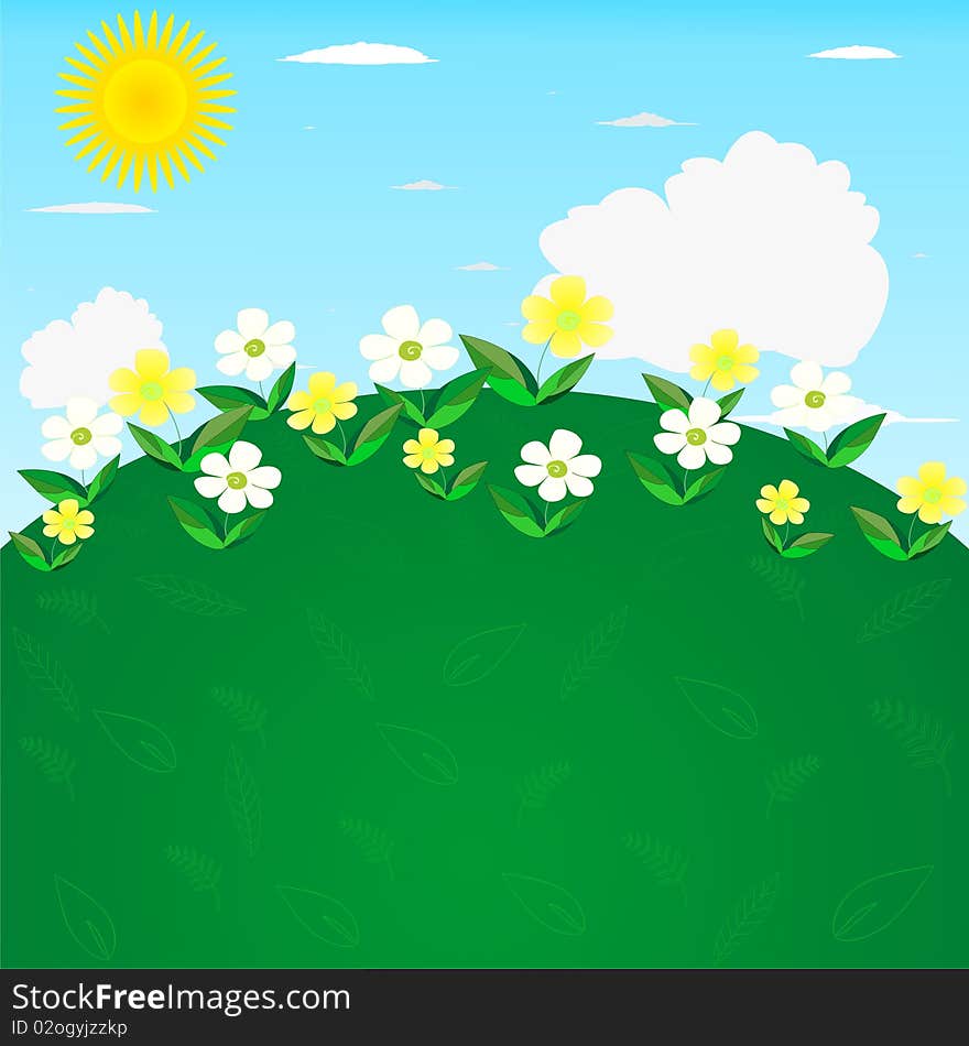 Hill covered with flowers as background. Hill covered with flowers as background