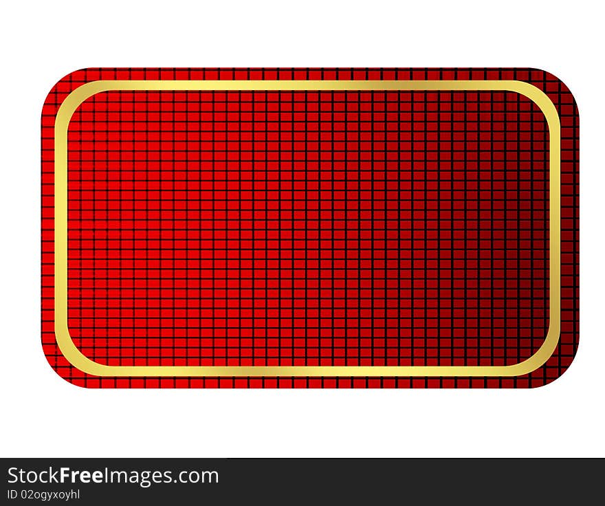 Red card with gold frame over white background. Isolated image