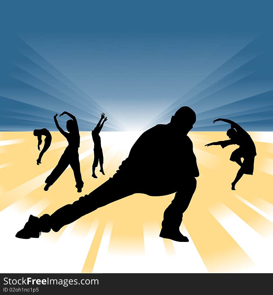 Dancing people silhouette vector illustration